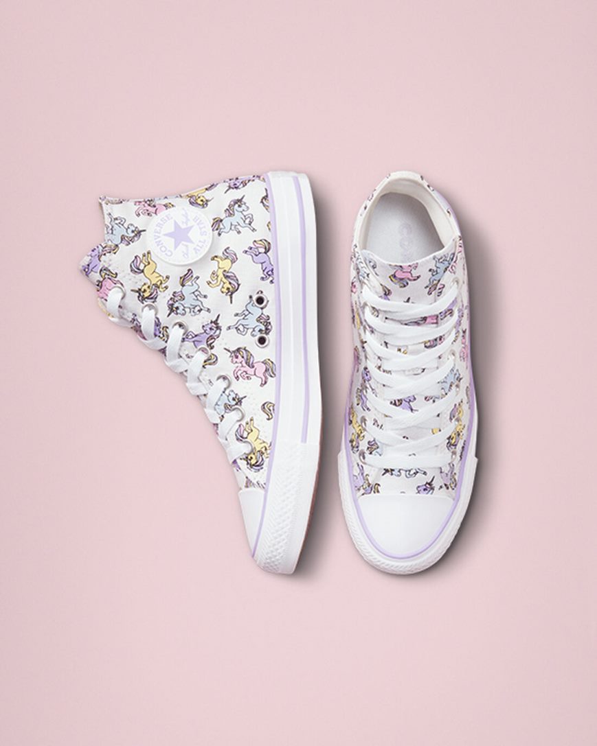 Tenis Converse Chuck Taylor All Star Unicorns Cano Alto Menino Branco Cinzentas Roxo | PT R034859